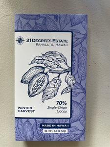 21 Degrees Estate Limited Edition 2023 Winter Harvest 70% Cacao Seasonal Dark Chocolate Bar